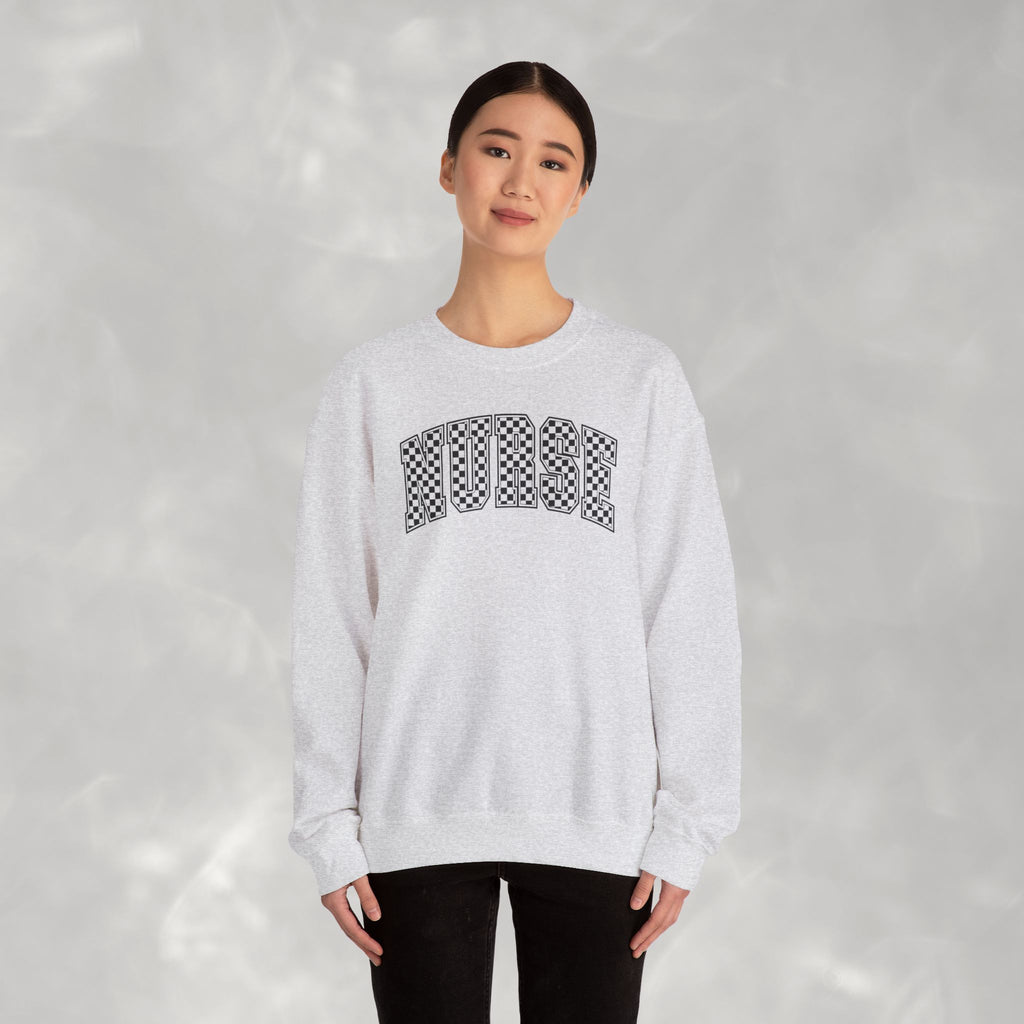 Nurse Checkered Gildan Unisex Heavy Blend™ Crewneck Sweatshirt for RN, LPN, GN, Nursing Students