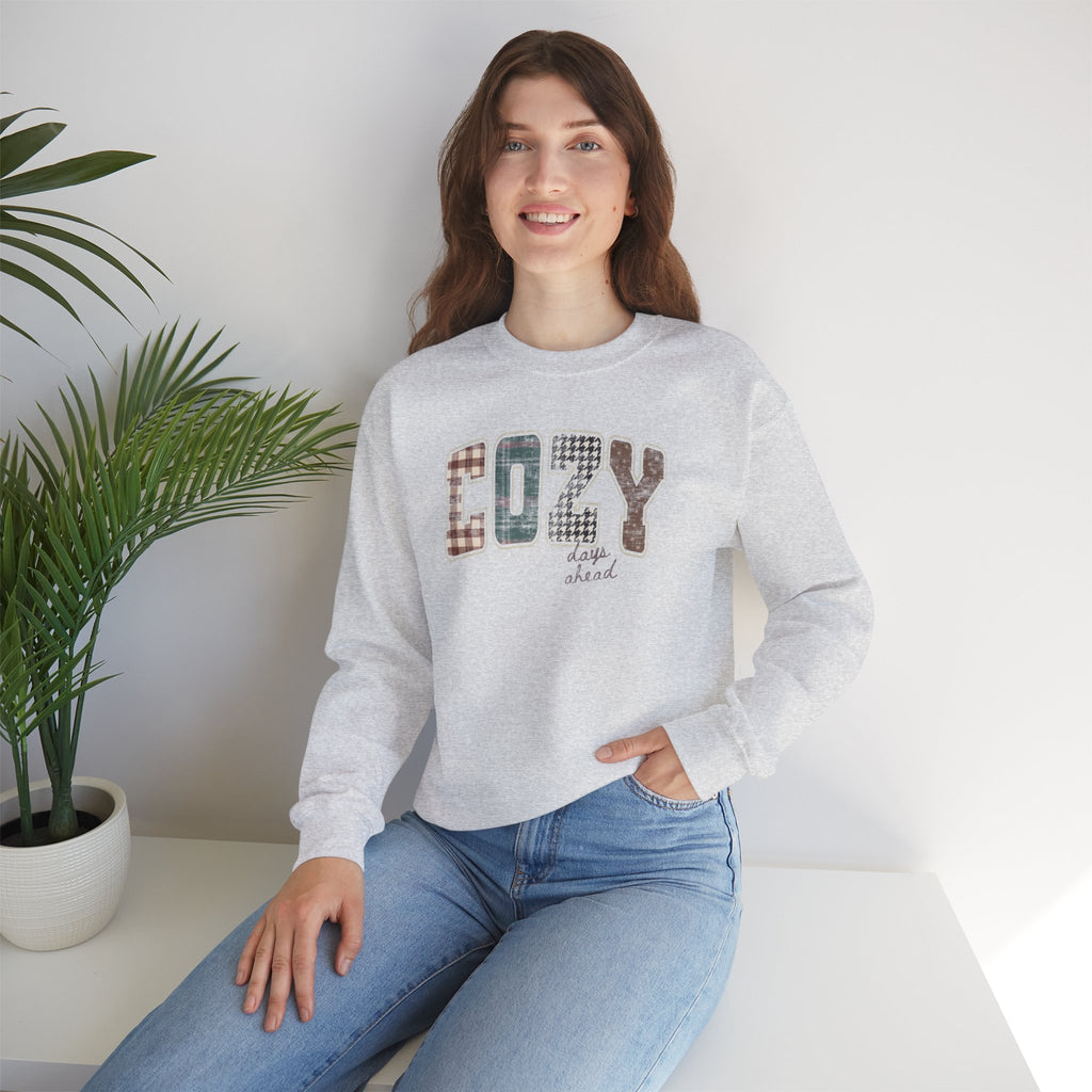 Cozy Days Ahead Cute Trendy Gildan Unisex Heavy Blend™ Crewneck Sweatshirt for Autumn, Fall, Thanksgiving