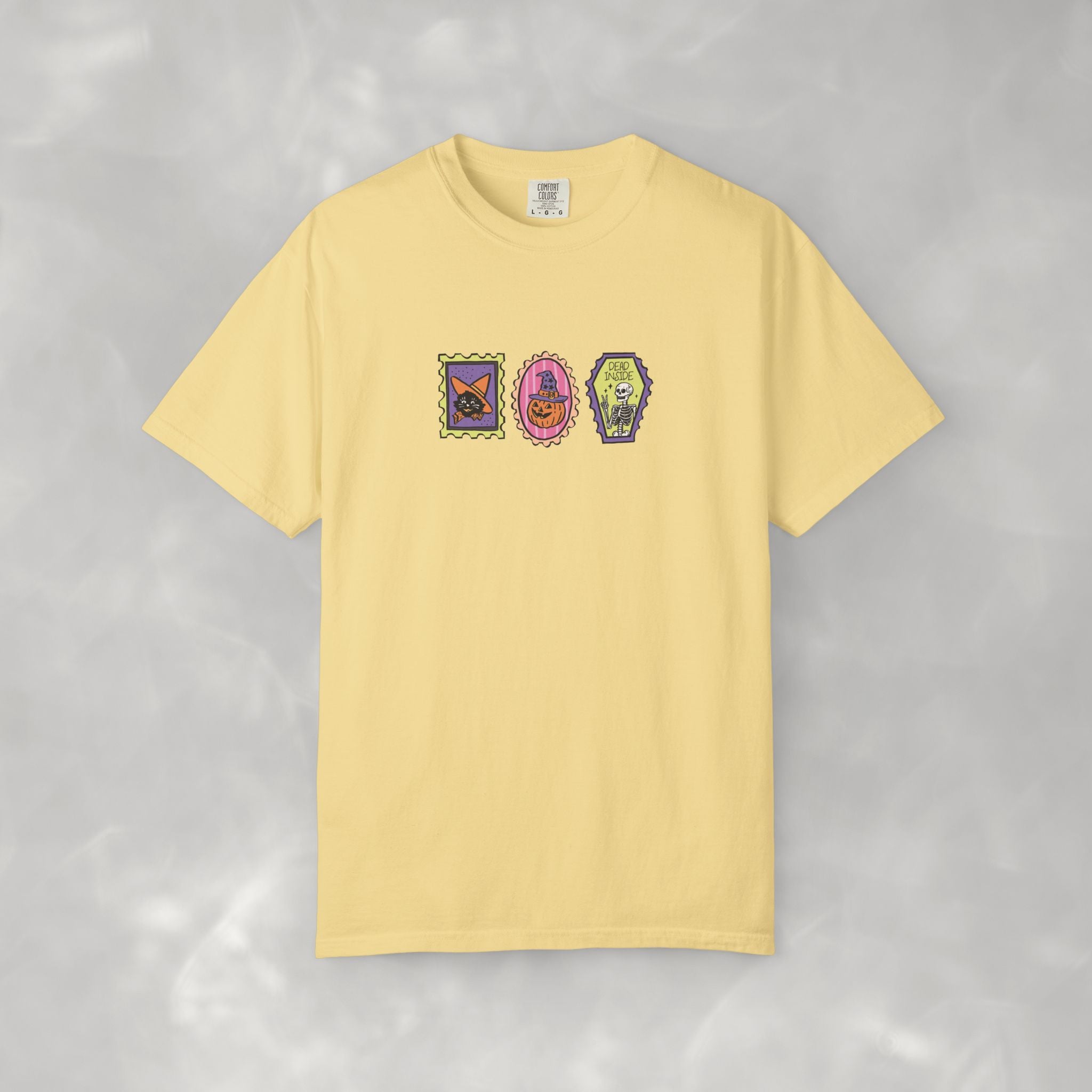 Cute Halloween Spooky Stamps with Cat, Jack-O-Lanter, Skeleton, Comfort Colors Tee
