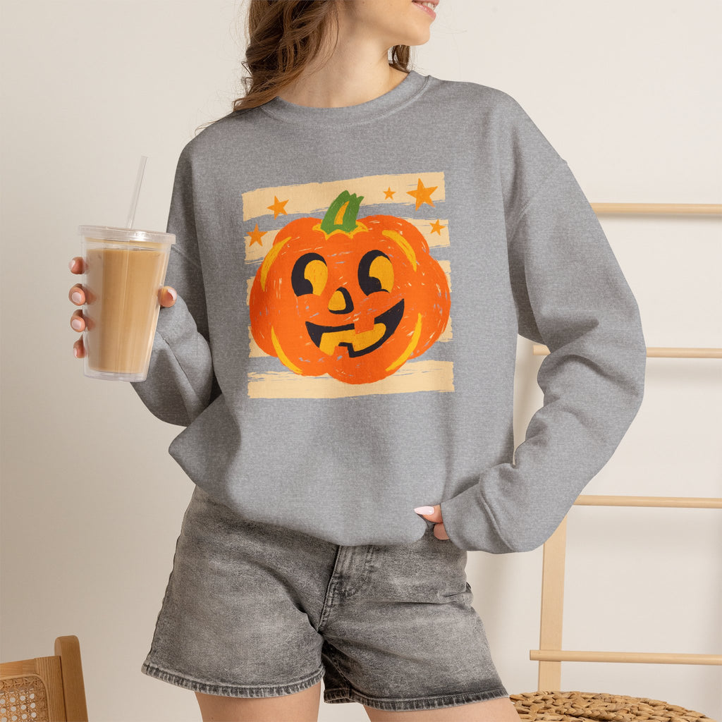 Happy Jack-O-Lantern, Striped Halloween Unisex Heavy Blend™ Crewneck Sweatshirt