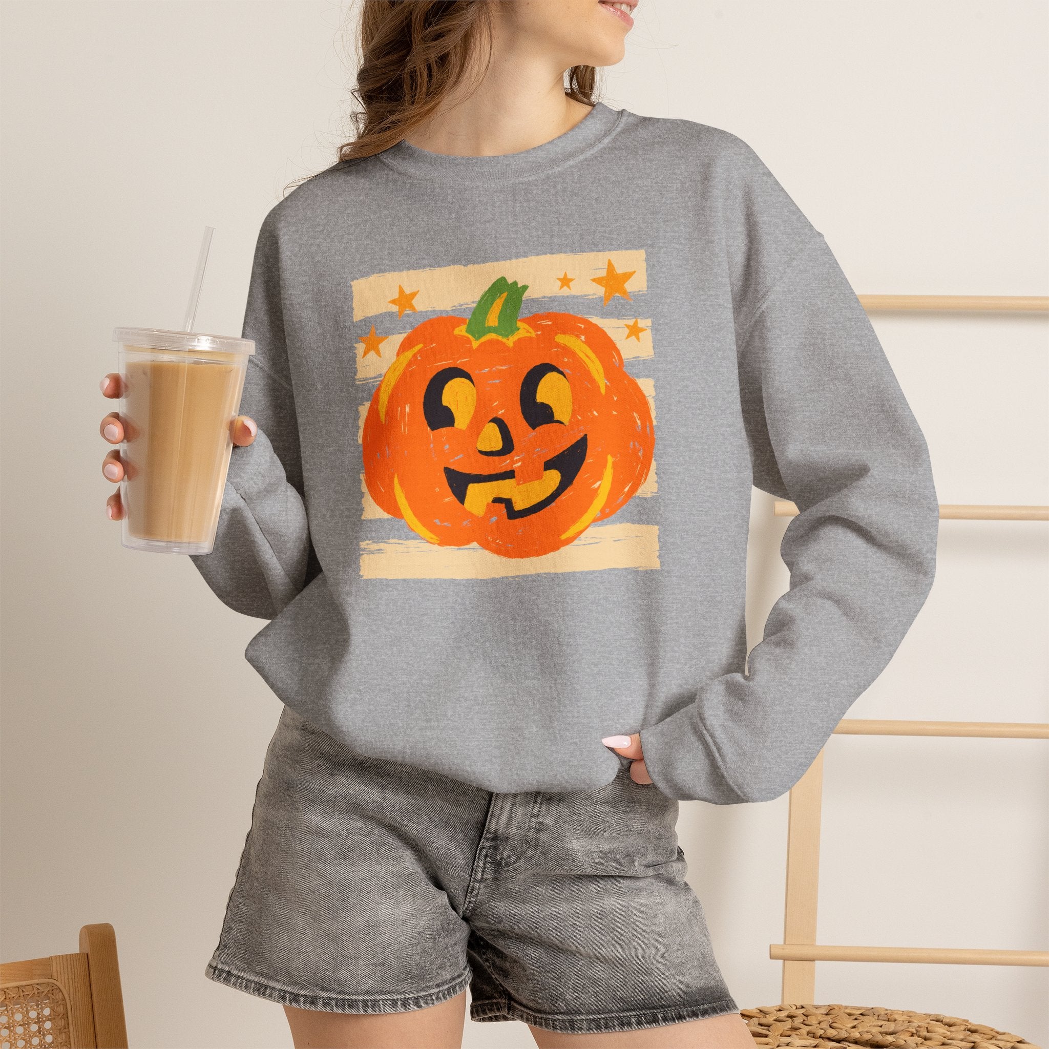 Happy Jack-O-Lantern, Striped Halloween Unisex Heavy Blend™ Crewneck Sweatshirt