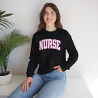 Pink Striped Varsity Nurse Gildan Unisex Heavy Blend™ Crewneck Sweatshirt for RN, LPN, GN, Student Nurse