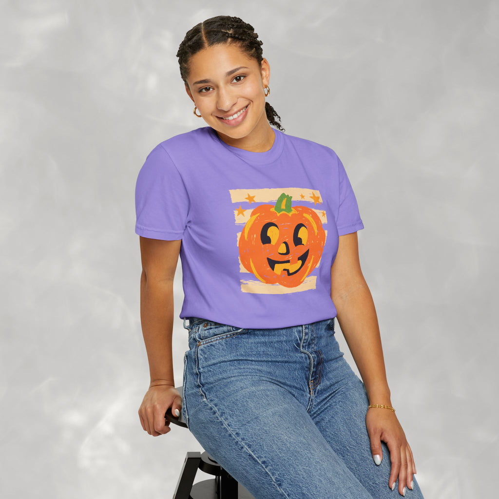 Happy Jack-O-Lantern, Striped Halloween Comfort Colors Unisex Garment-Dyed T-shirt