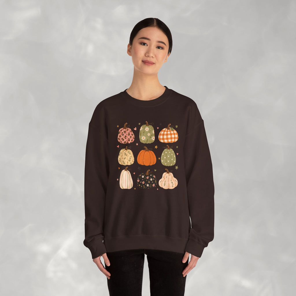 Whimsical Autumn Pumpkins Gildan Unisex Heavy Blend™ Crewneck Sweatshirt for Fall, Thanksgiving