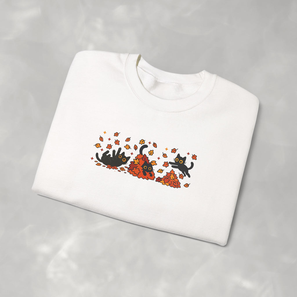 Cute Black Cats Playing in Autumn Leaves, Gildan Unisex Heavy Blend™ Crewneck Sweatshirt