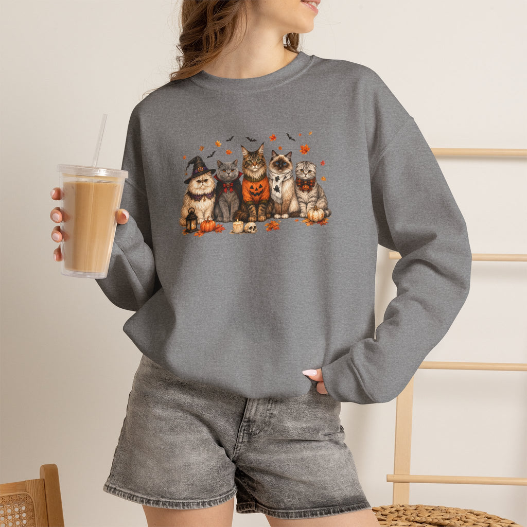Retro Cats in Halloween Costume Gildan Unisex Heavy Blend™ Crewneck Sweatshirt