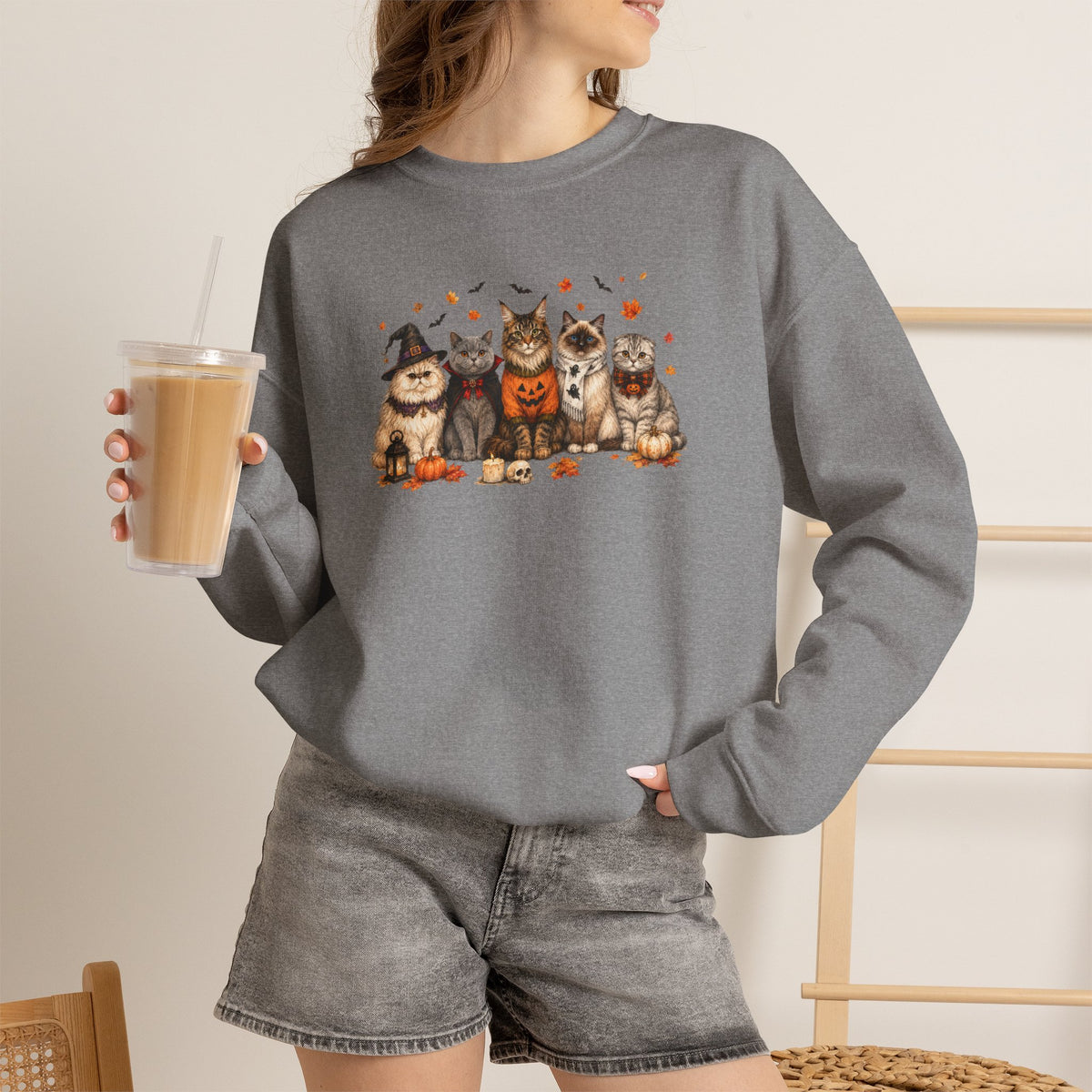 Retro Cats in Halloween Costume Gildan Unisex Heavy Blend™ Crewneck Sweatshirt