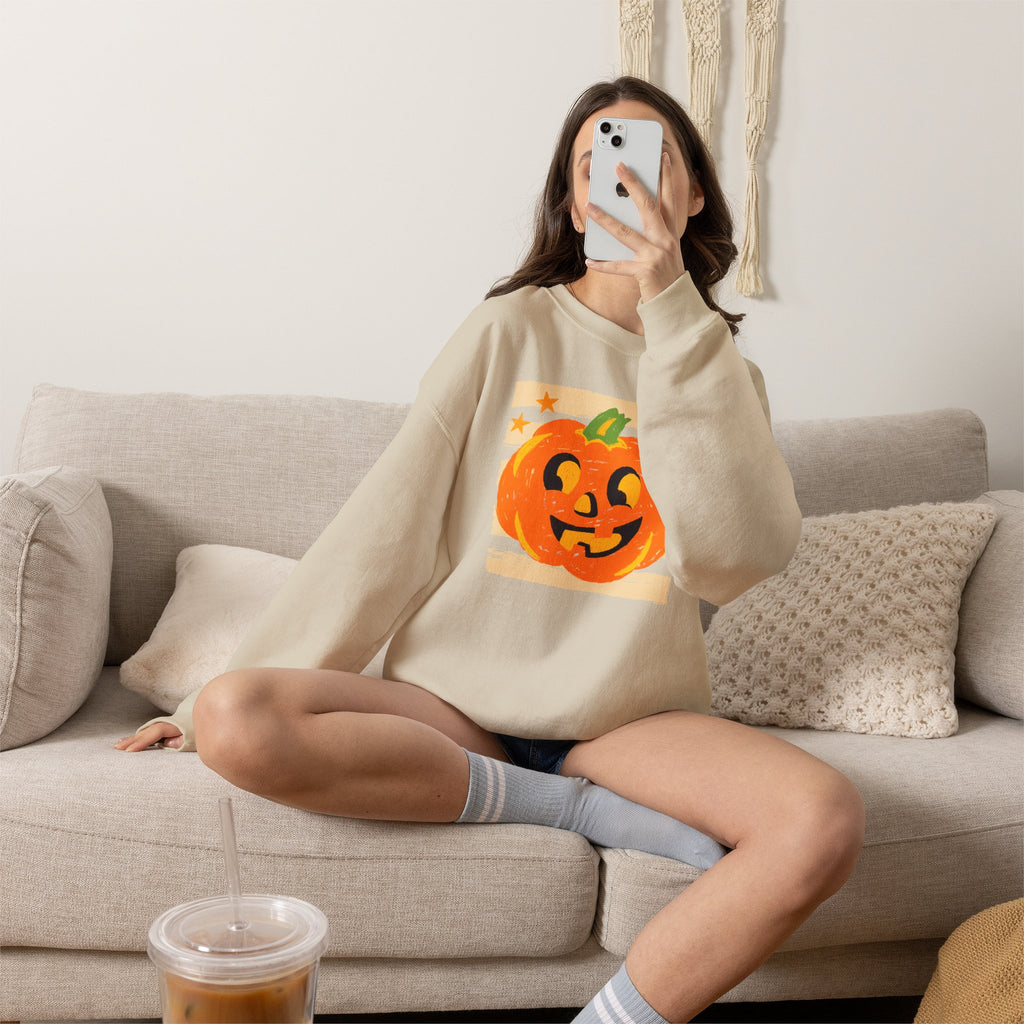 Happy Jack-O-Lantern, Striped Halloween Unisex Heavy Blend™ Crewneck Sweatshirt