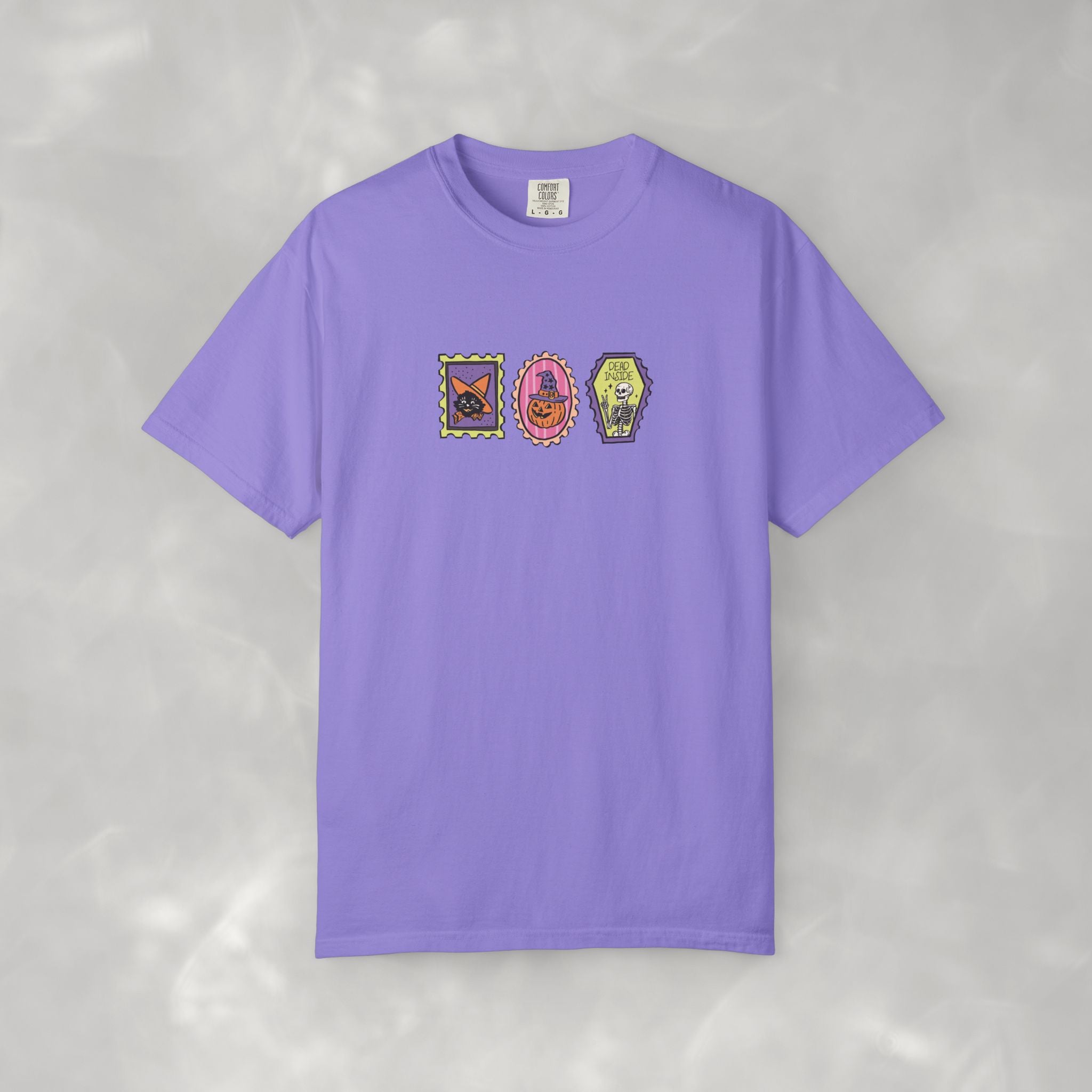 Cute Halloween Spooky Stamps with Cat, Jack-O-Lanter, Skeleton, Comfort Colors Tee