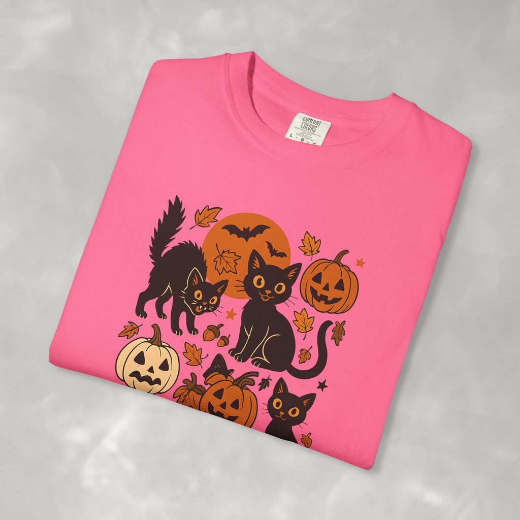 Spooky Black Cats and Jack-O-Lanterns, Unisex Comfort Colors Tee