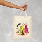 Preppy, Girly, Cute Halloween Ghosts with Cats, Double-Sided Cotton Canvas Tote Bag