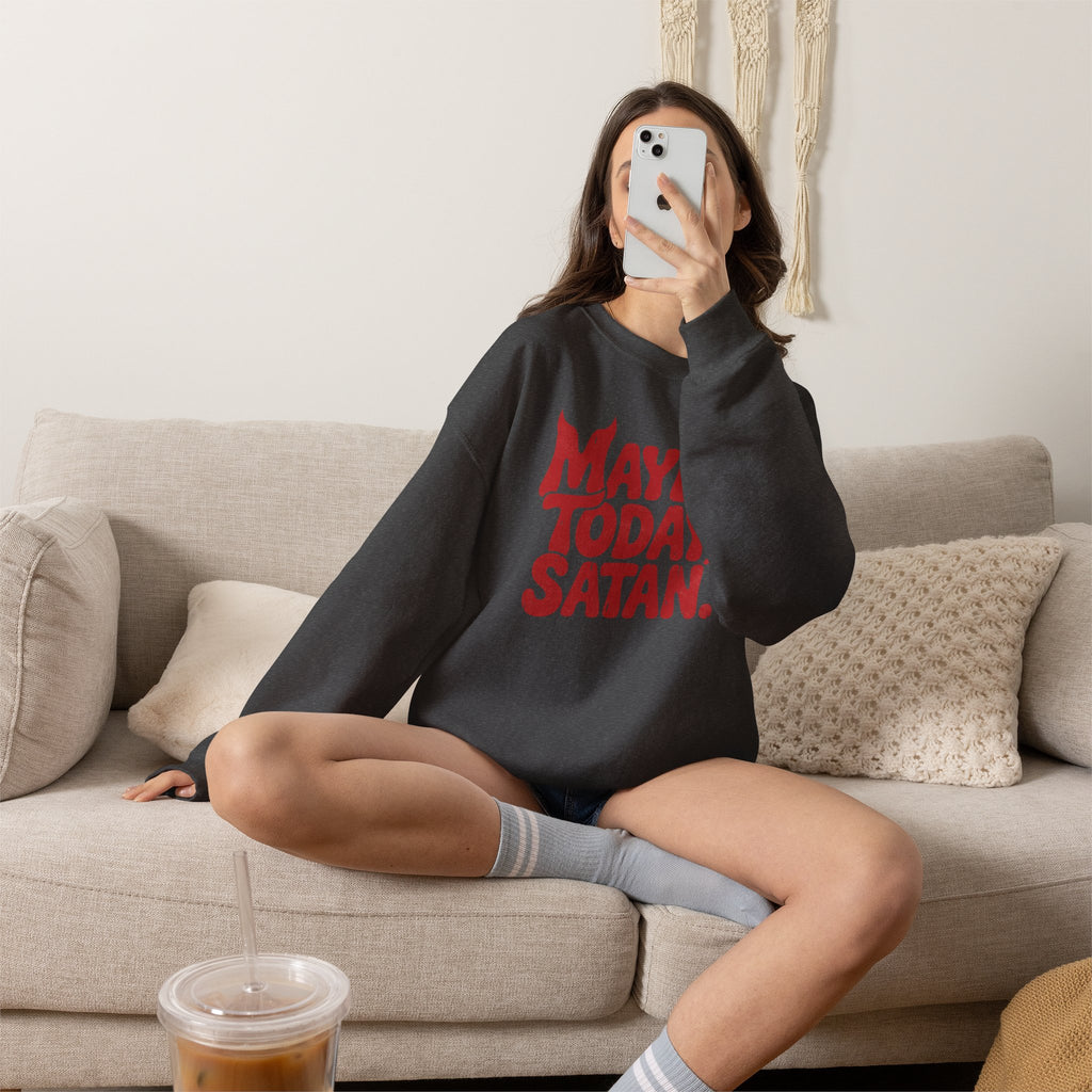 Funny Gothic Maybe Today Satan, Gildan Unisex Heavy Blend™ Crewneck Sweatshirt
