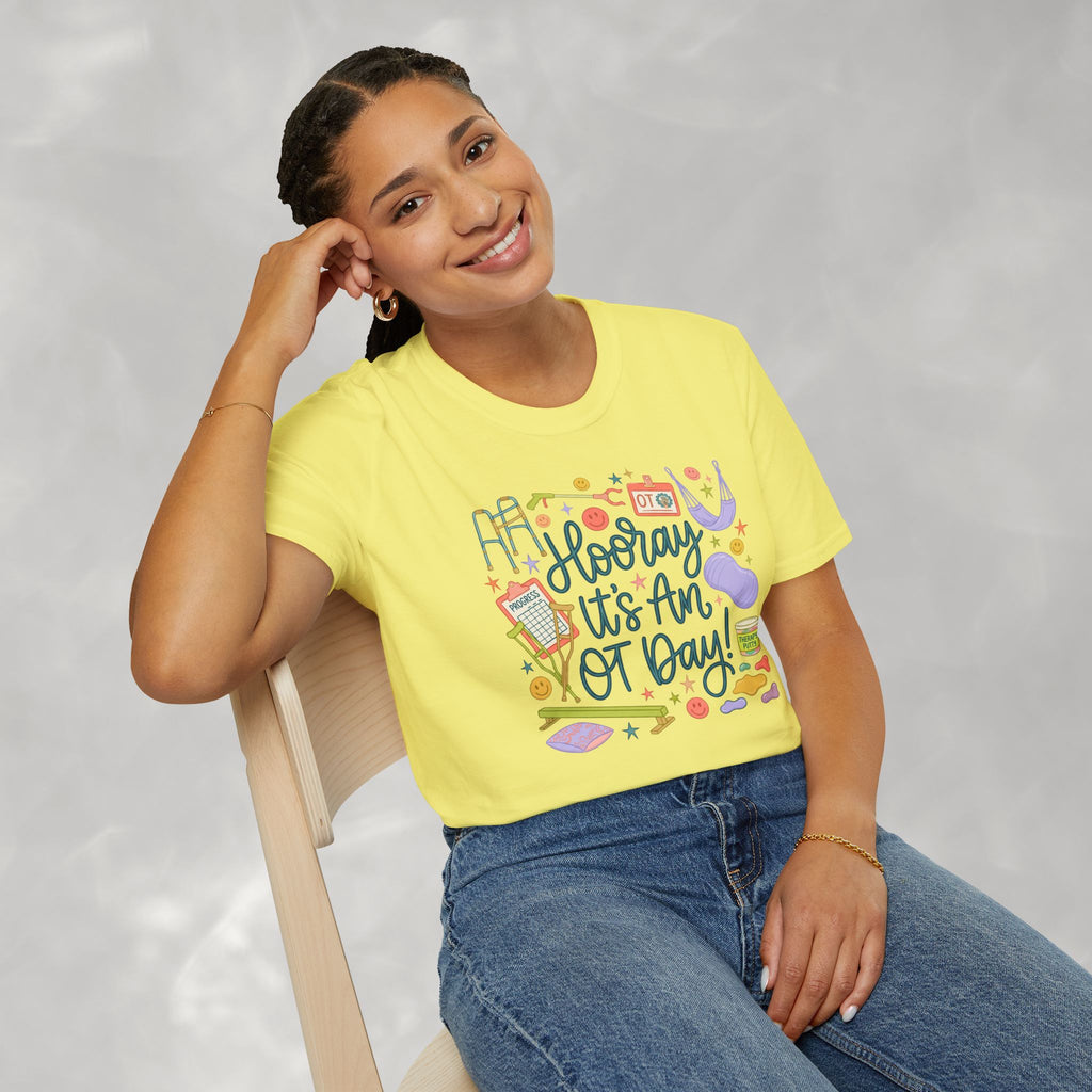 Hooray It's an OT Day, Cute, Playful, Pediatric Occupational Therapy, OTR, COTA Gildan Unisex Softstyle T-Shirt