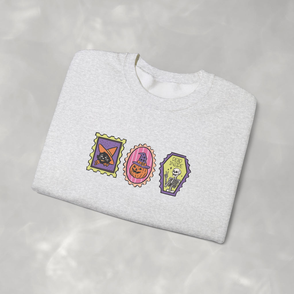 Cute Halloween Spooky Stamps with Cat, Jack-O-Lanter, Skeleton, Gildan Unisex Heavy Blend™ Crewneck Sweatshirt
