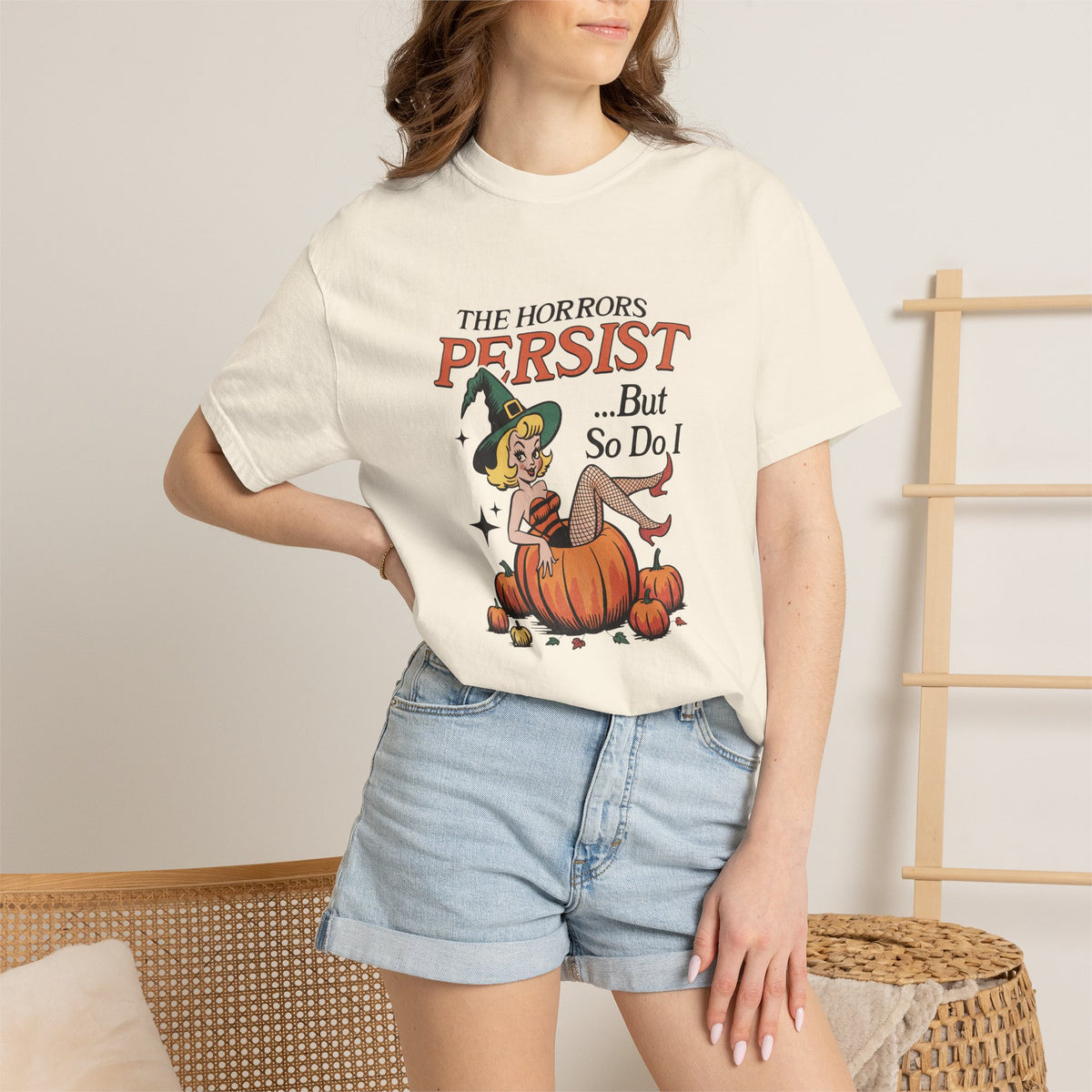 The Horrors Persist but So Do I, Funny Vintage Retro Halloween Comfort Colors Tee