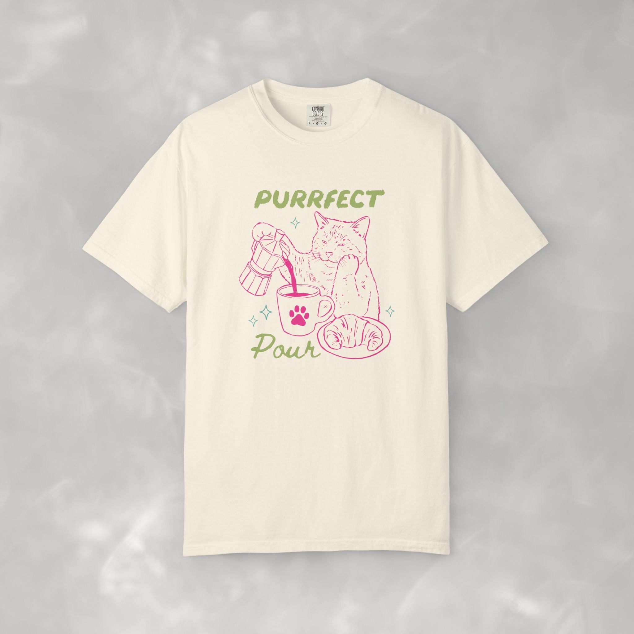 Purrfect Pour, Funny, Coffee, Cat Lover Comfort Colors Tee