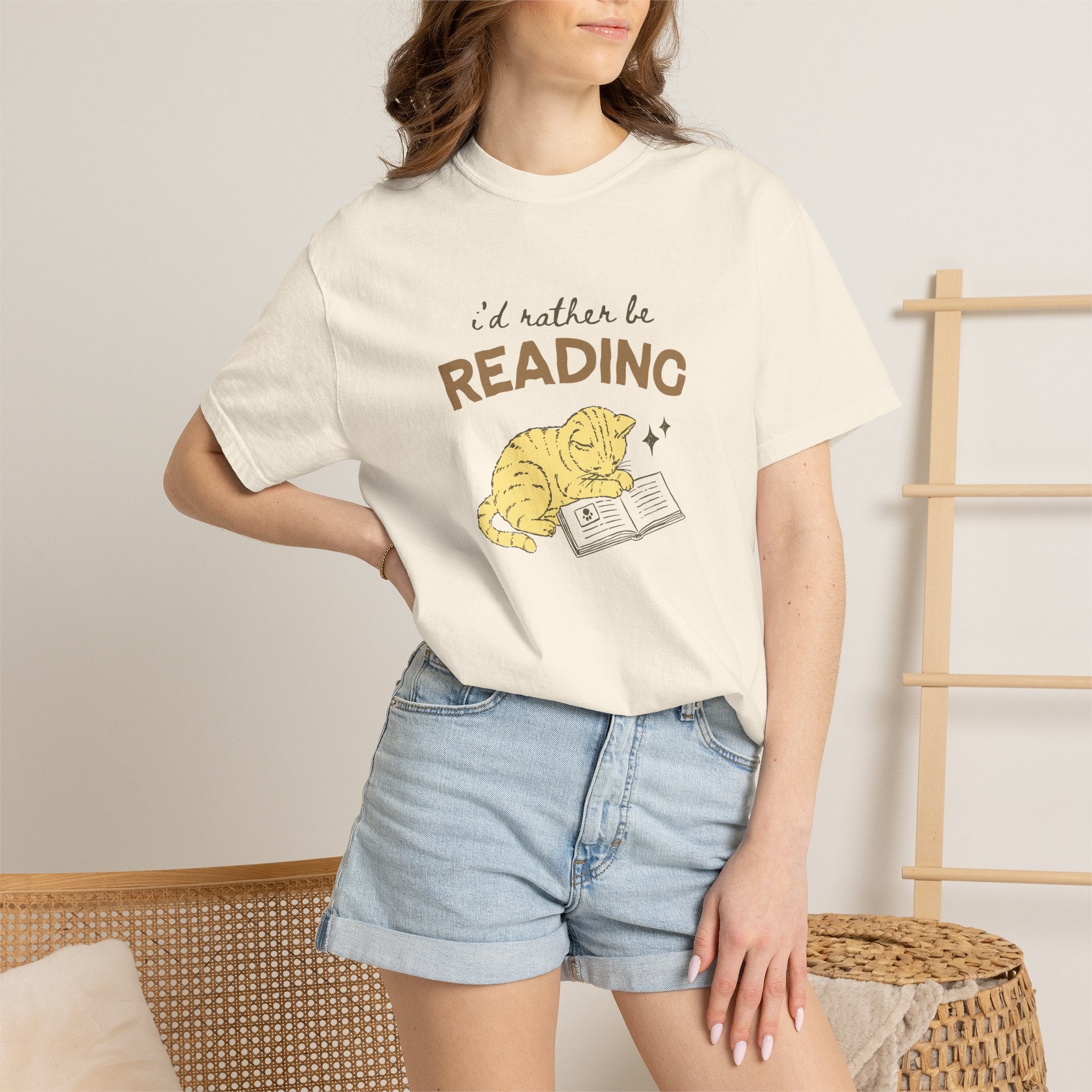 I'd Rather Be Reading, Cat Book Lover Comfort Colors Tee