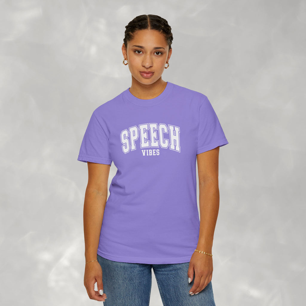 Speech Vibes, Unisex Comfort Colors Tee for SLP, SLPA, Speech Therapy
