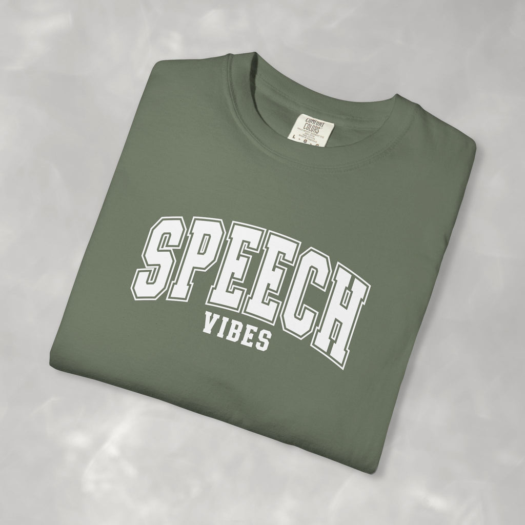 Speech Vibes, Unisex Comfort Colors Tee for SLP, SLPA, Speech Therapy