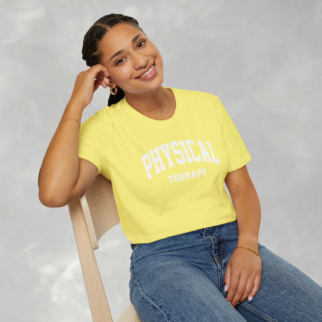 Physical Therapy, Therapist Varsity Style Gildan Unisex Softstyle T-Shirt