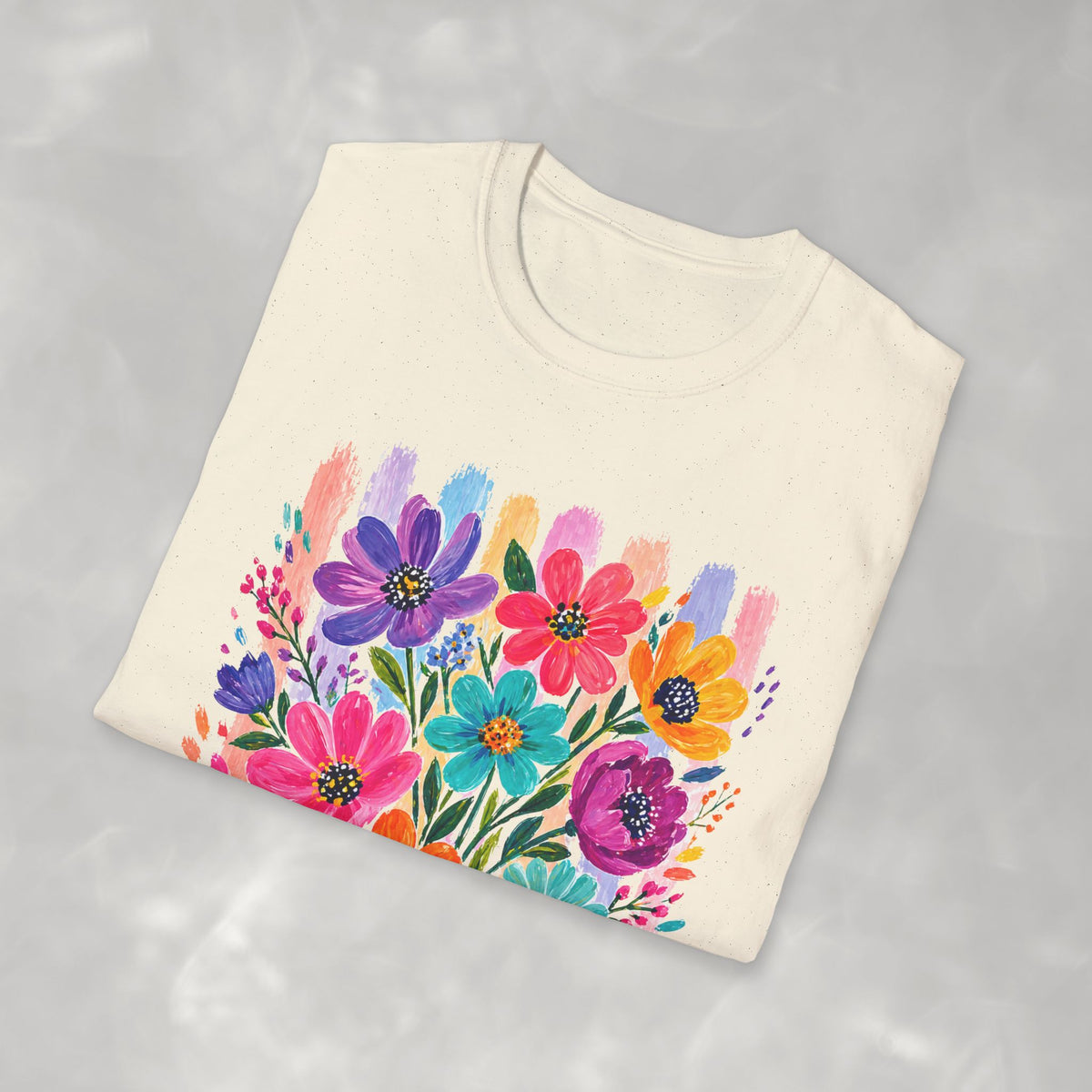 Boho Striped Flowers Gildan Softstyle T-Shirt