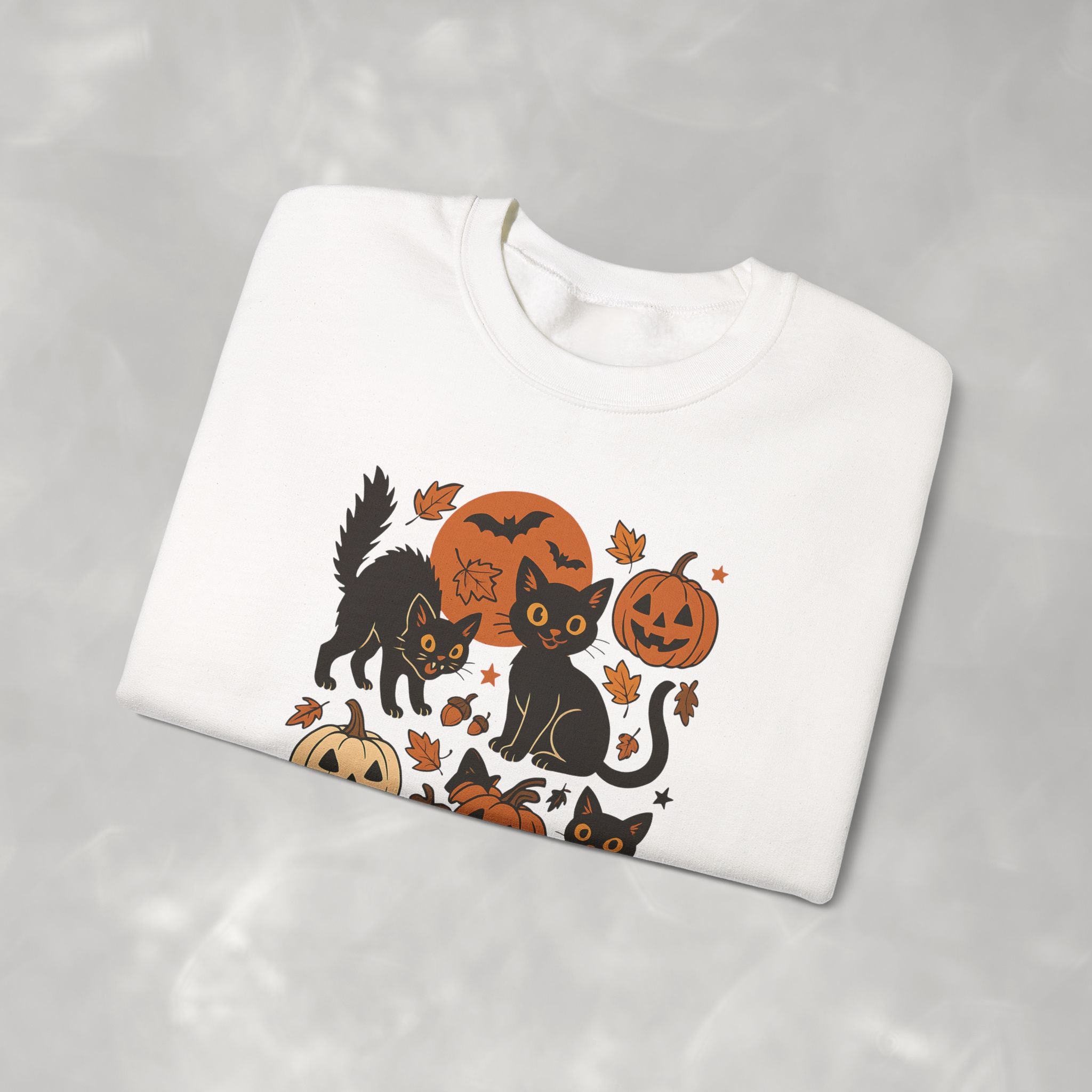 Spooky Black Cats and Jack-O-Lanterns, Gildan Unisex Heavy Blend™ Crewneck Sweatshirt