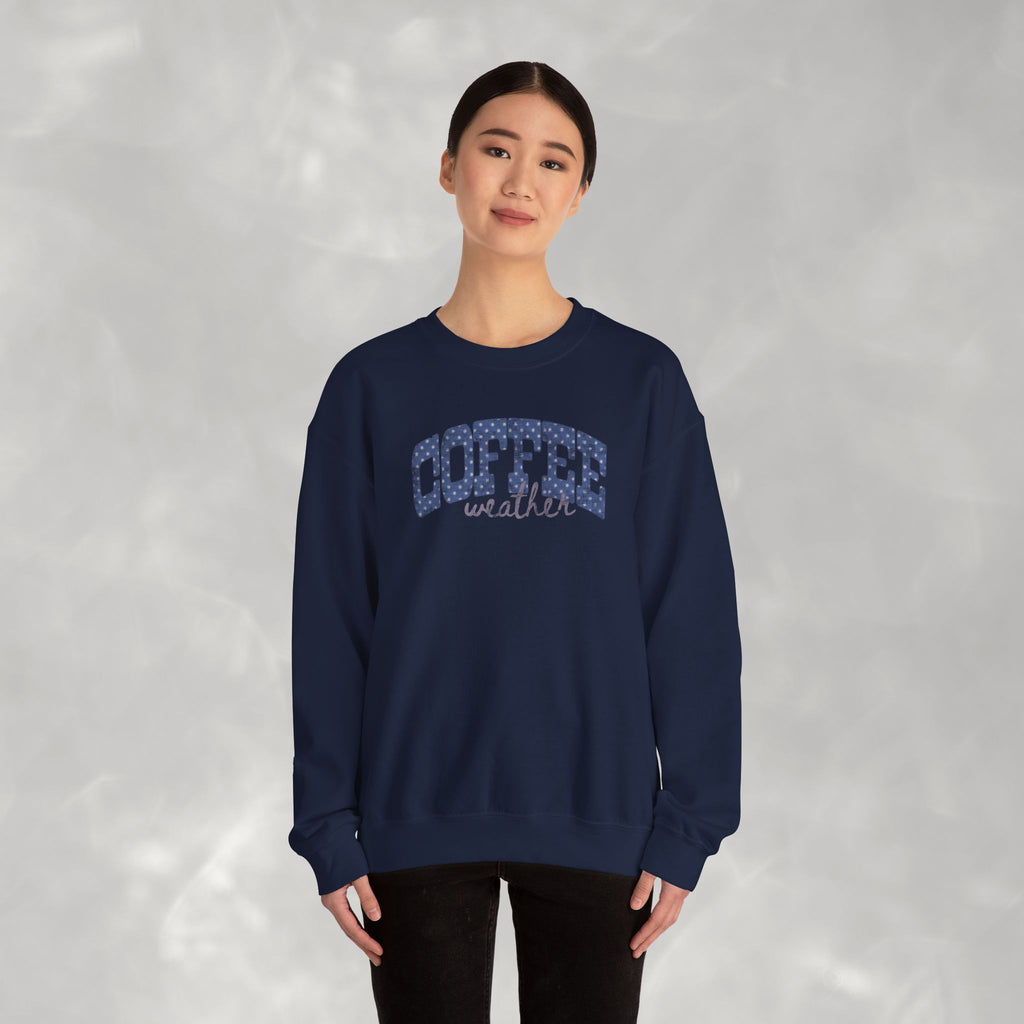 Coffee Weather Distressed Trendy Gildan Unisex Heavy Blend™ Crewneck Sweatshirt for Autumn, Fall