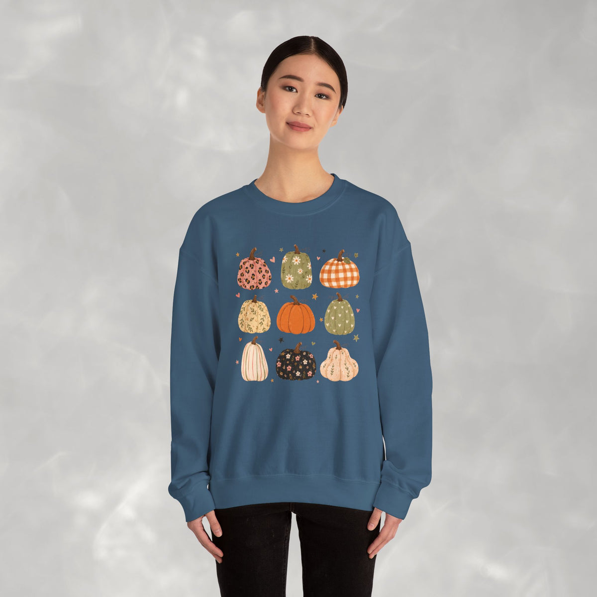 Whimsical Autumn Pumpkins Gildan Unisex Heavy Blend™ Crewneck Sweatshirt for Fall, Thanksgiving