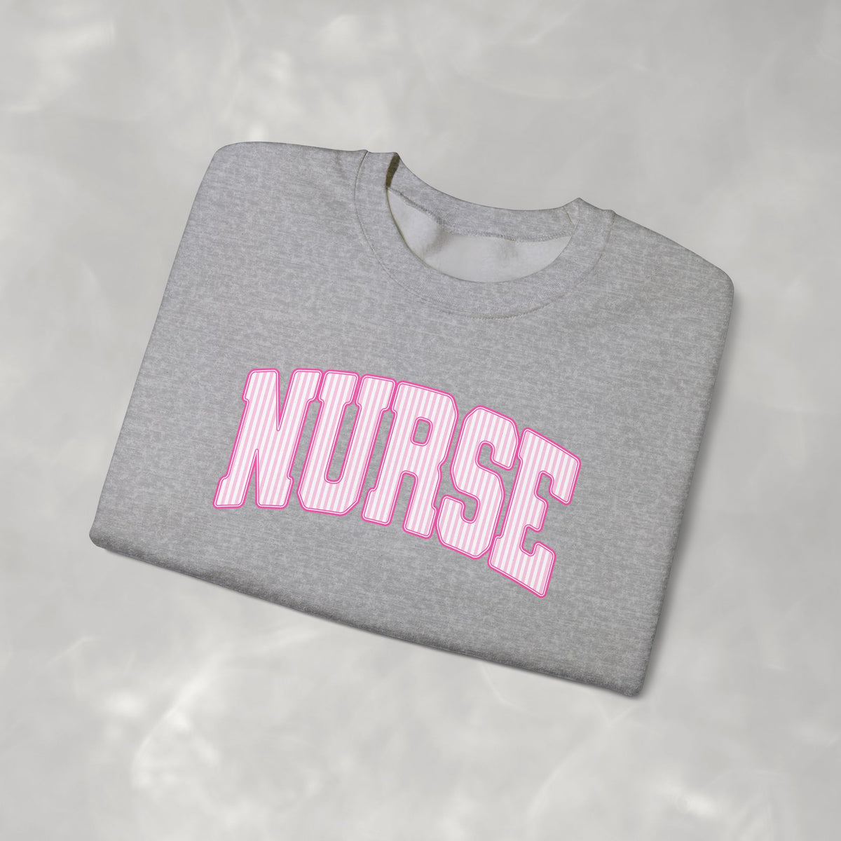 Pink Striped Varsity Nurse Gildan Unisex Heavy Blend™ Crewneck Sweatshirt for RN, LPN, GN, Student Nurse