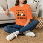 No Tricks Just Chicks, Funny Halloween Chickens in Costumes, Gildan Unisex Softstyle T-Shirt