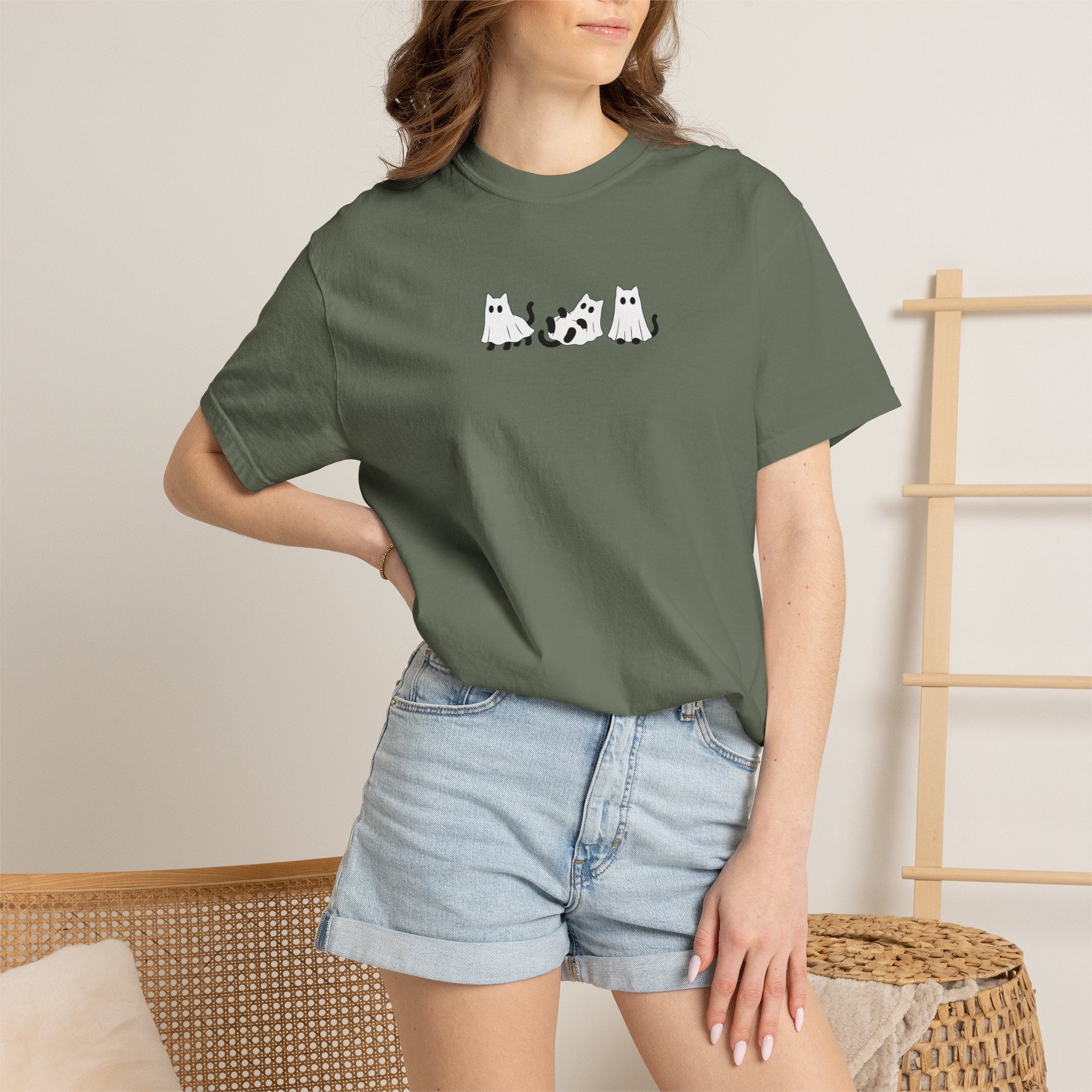 Cute Black Cat Ghosts, Haunted Kitties Halloween Comfort Colors Tee