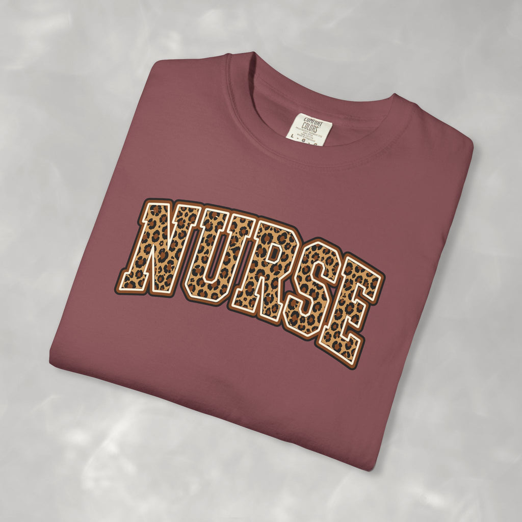 Leopard Print Varsity Nurse Comfort Colors Garment-Dyed T-shirt for RN, LPN, GN, Student Nurse