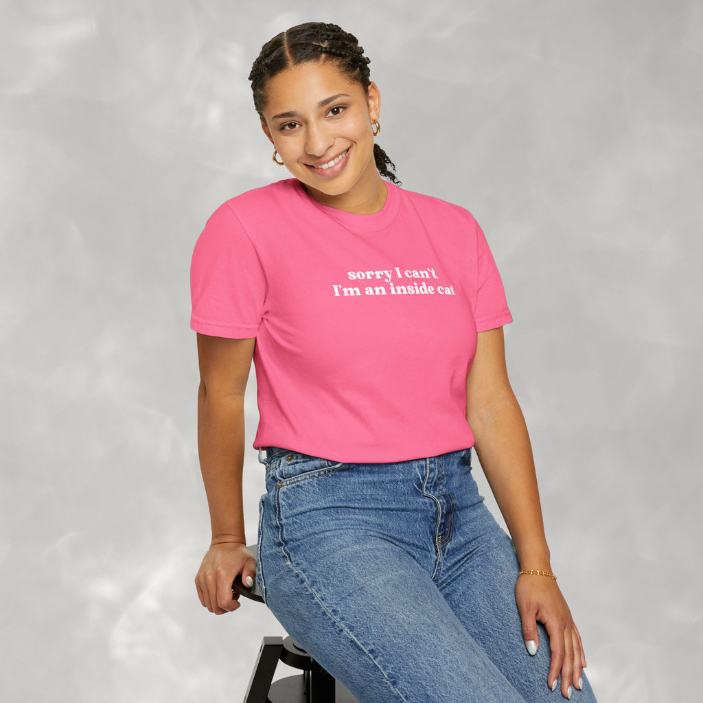 Sorry I Can't I'm an Inside Cat, Funny Cat Lover Comfort Colors Unisex Garment-Dyed T-shirt