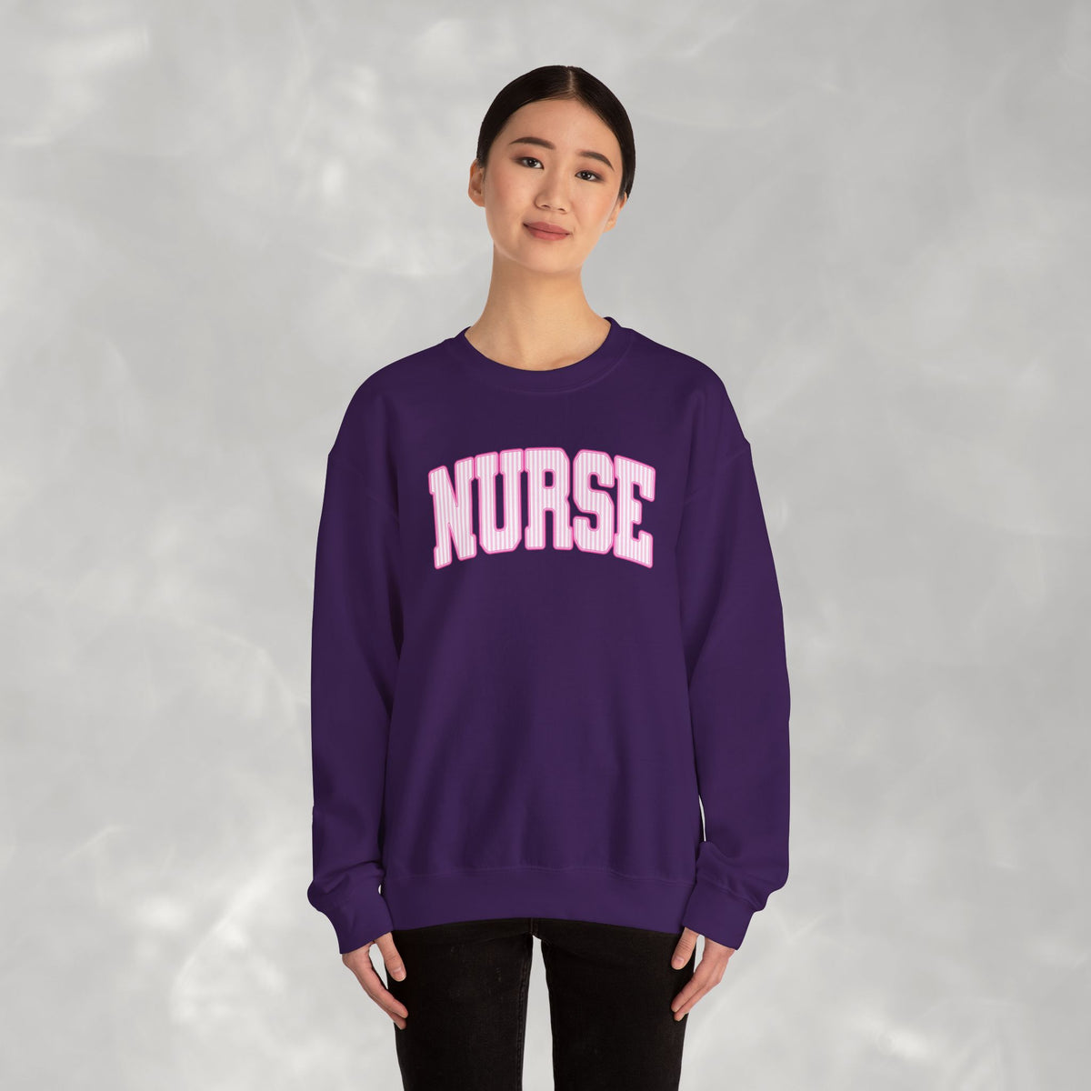 Pink Striped Varsity Nurse Gildan Unisex Heavy Blend™ Crewneck Sweatshirt for RN, LPN, GN, Student Nurse