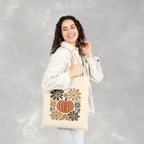Retro Fall, Autumn Pumpkin Double-Sided Cotton Canvas Tote Bag
