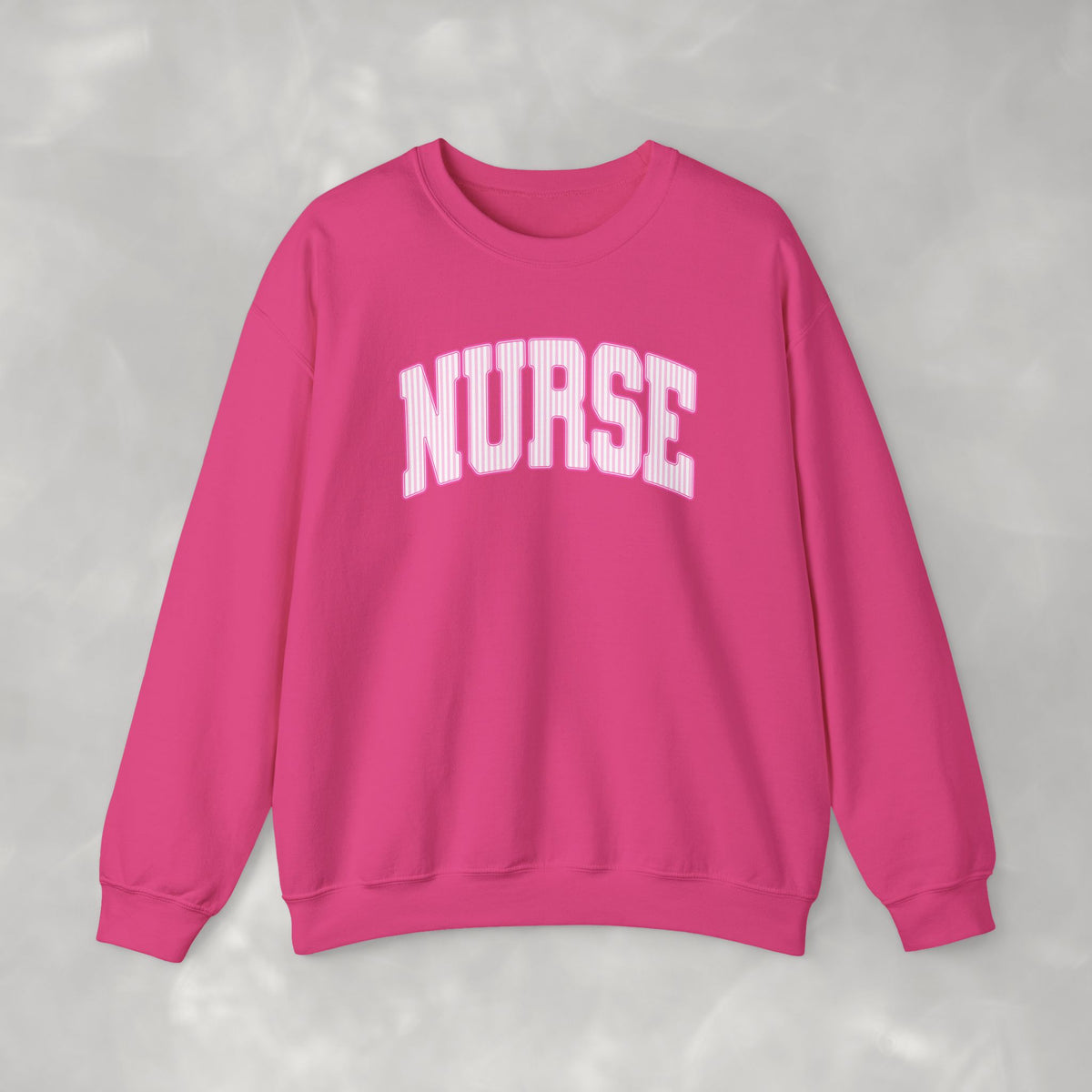 Pink Striped Varsity Nurse Gildan Unisex Heavy Blend™ Crewneck Sweatshirt for RN, LPN, GN, Student Nurse