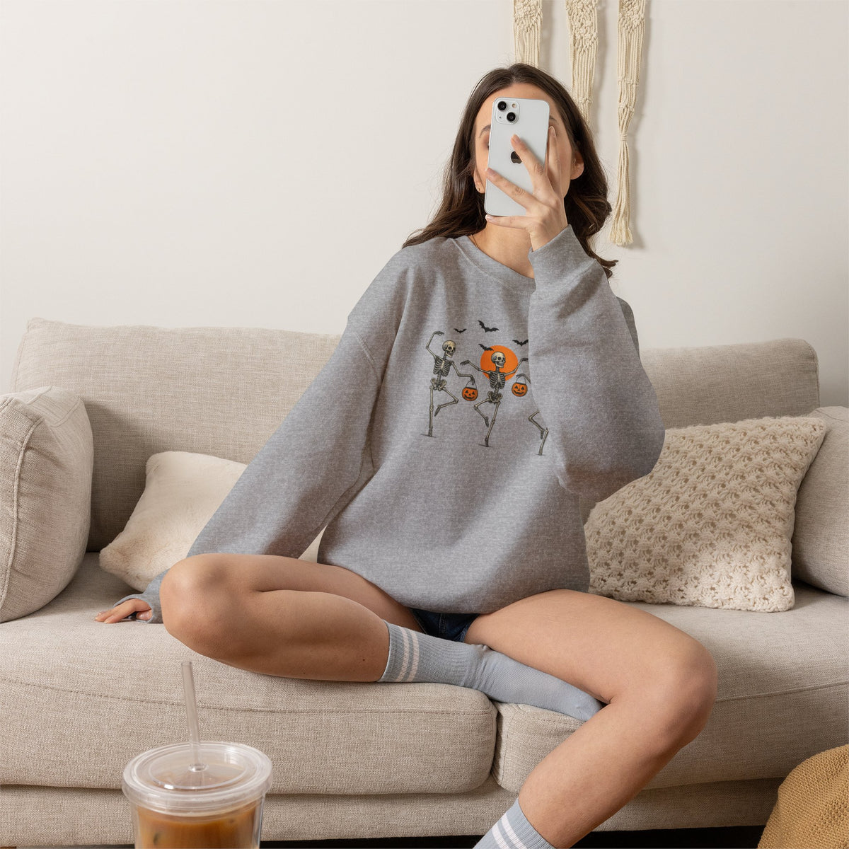 Dancing Skeletons, Cute Halloween Gildan Unisex Heavy Blend™ Crewneck Sweatshirt