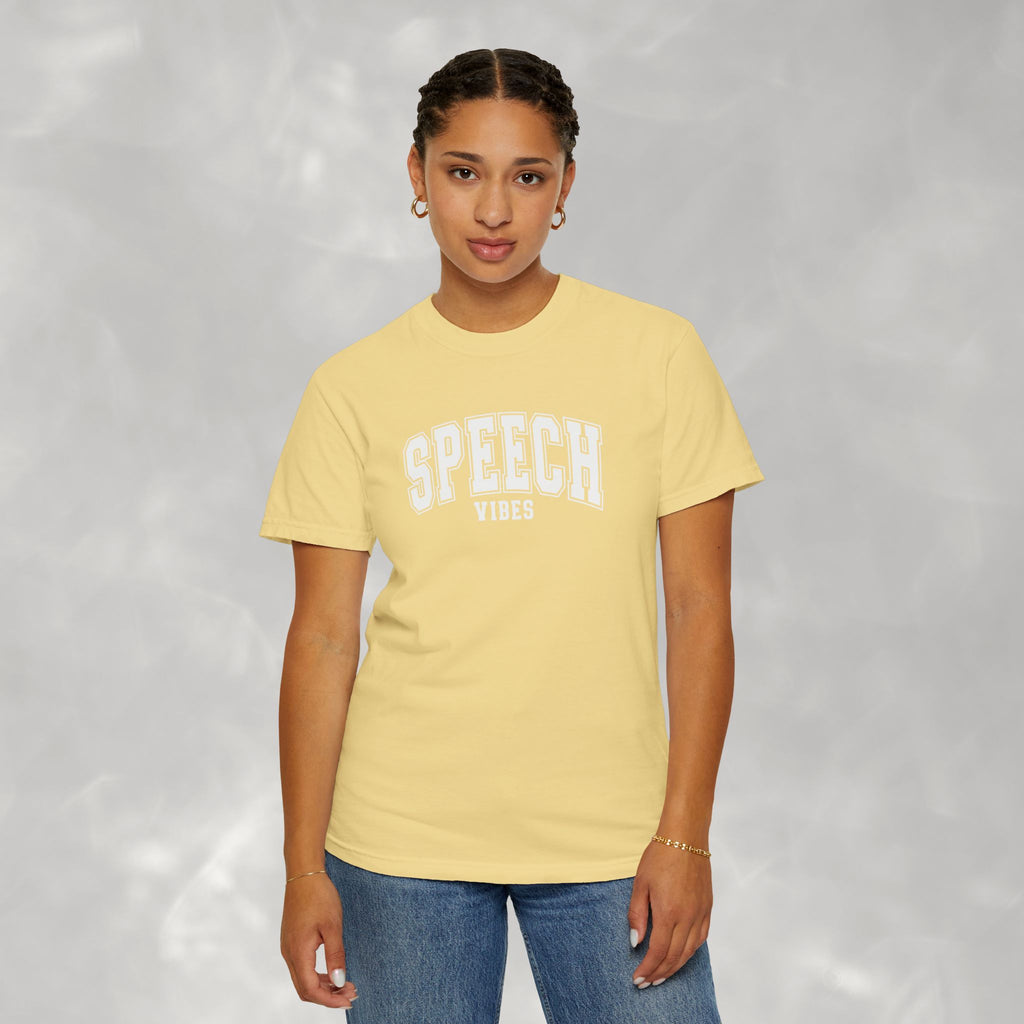 Speech Vibes, Unisex Comfort Colors Tee for SLP, SLPA, Speech Therapy