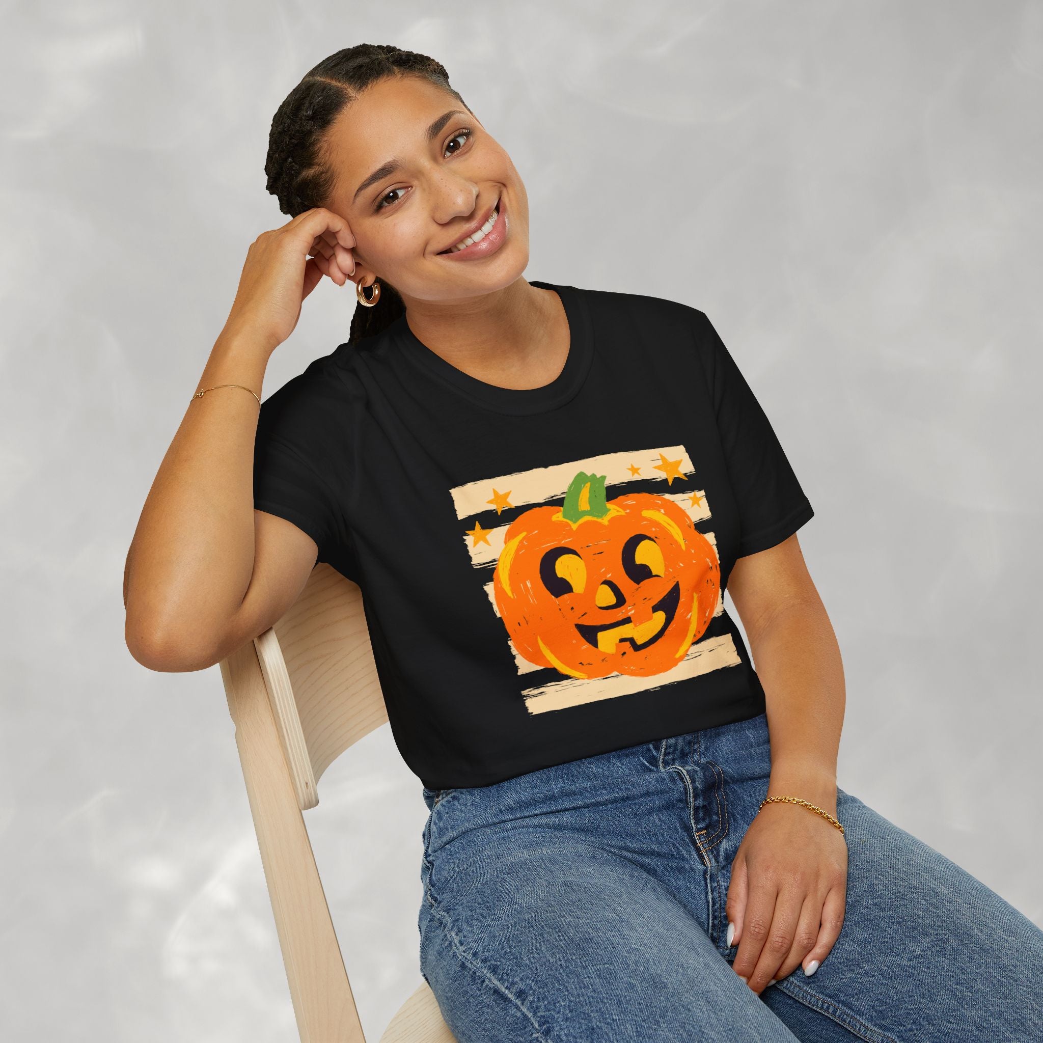Happy Jack-O-Lantern, Striped Halloween Gildan Unisex Softstyle T-Shirt