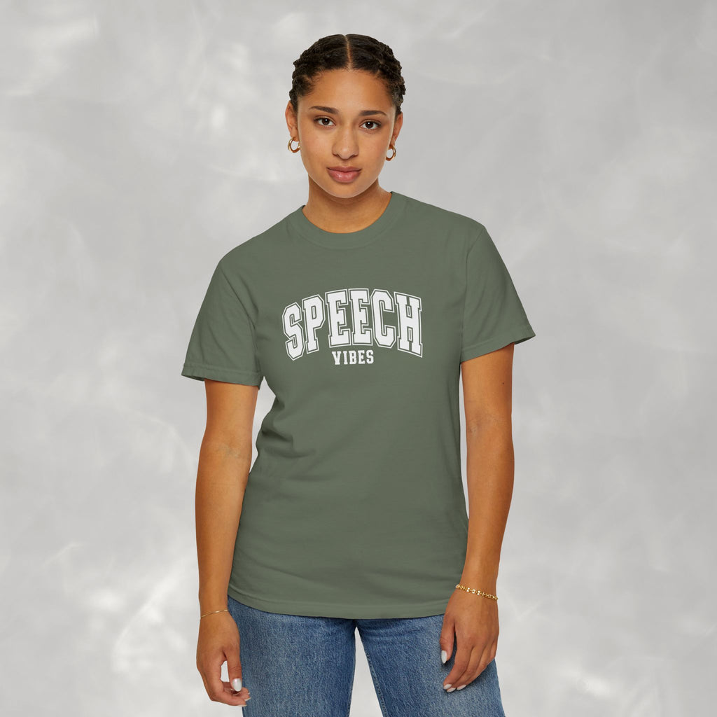 Speech Vibes, Unisex Comfort Colors Tee for SLP, SLPA, Speech Therapy