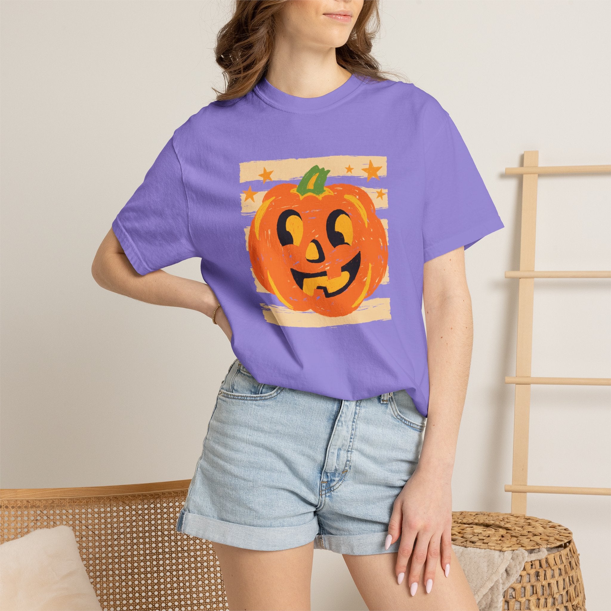 Happy Jack-O-Lantern, Striped Halloween Comfort Colors Unisex Garment-Dyed T-shirt