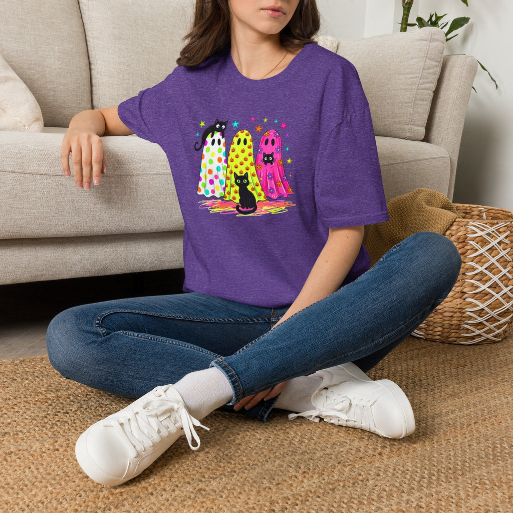 Preppy, Girly, Cute Halloween Ghosts with Cats, Gildan Unisex Softstyle T-Shirt