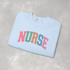 Colorful Fun Whimsical Varsity Nurse Gildan Unisex Heavy Blend™ Crewneck Sweatshirt for RN, LPN, GN, Student Nurse