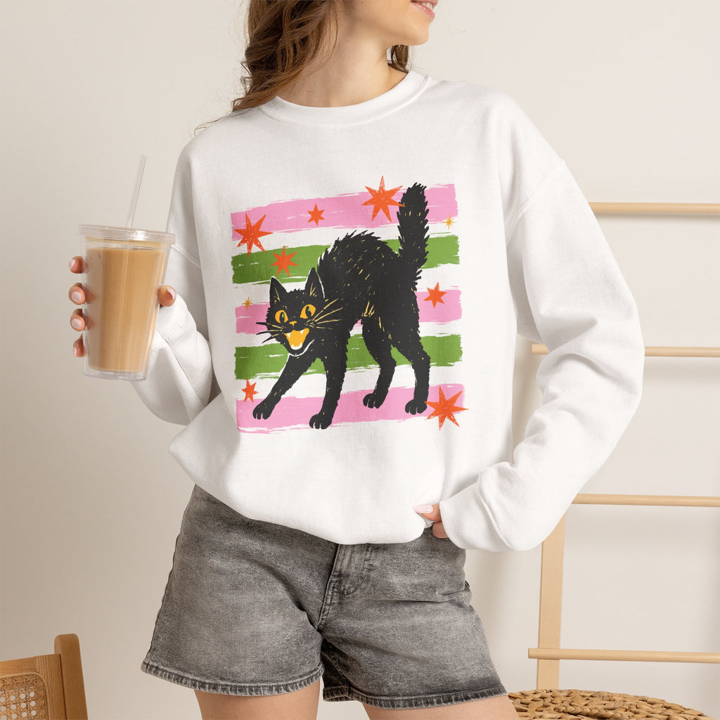Spooky, Cute Black Cat, Halloween, Gildan Unisex Heavy Blend™ Crewneck Sweatshirt