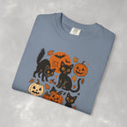 Spooky Black Cats and Jack-O-Lanterns, Unisex Comfort Colors Tee