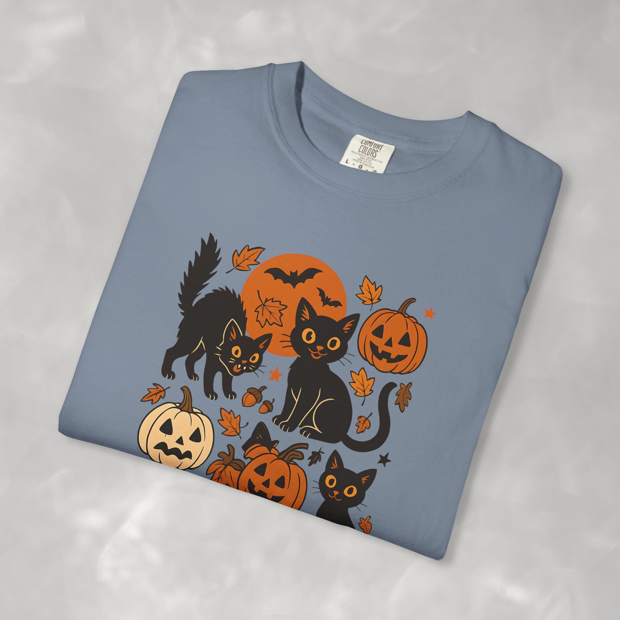 Spooky Black Cats and Jack-O-Lanterns, Unisex Comfort Colors Tee