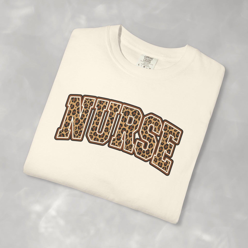 Leopard Print Varsity Nurse Comfort Colors Garment-Dyed T-shirt for RN, LPN, GN, Student Nurse