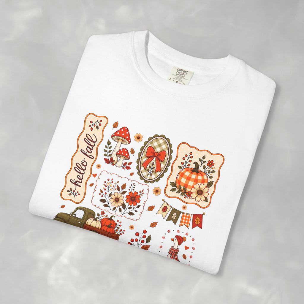 Hello Fall Cute Autumn Collage Comfort Colors Tee