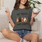No Tricks Just Chicks, Funny Halloween Chickens in Costumes, Comfort Colors Tee