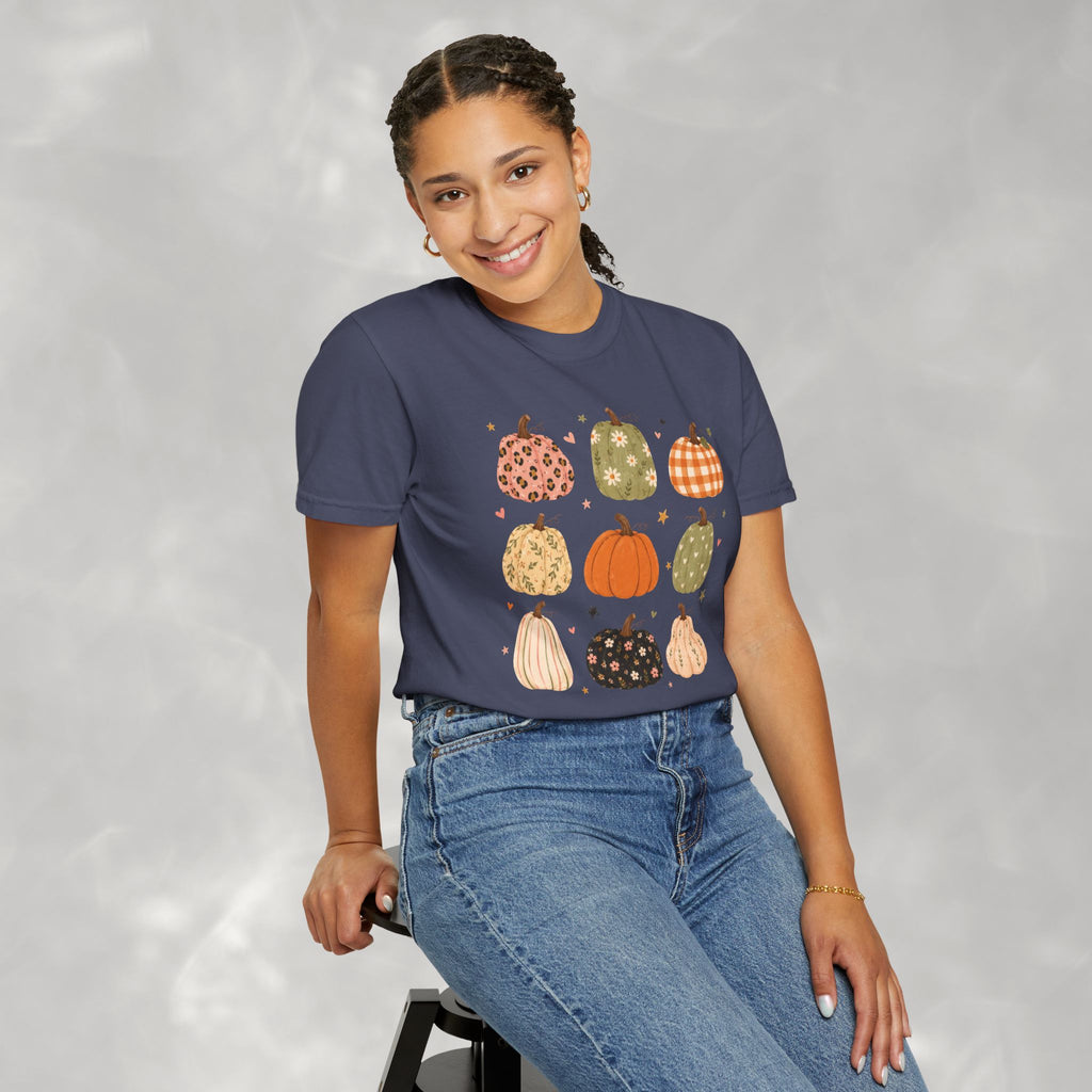 Whimsical Autumn Pumpkins Comfort Color Garment-Dyed T-shirt for Fall, Thanksgiving
